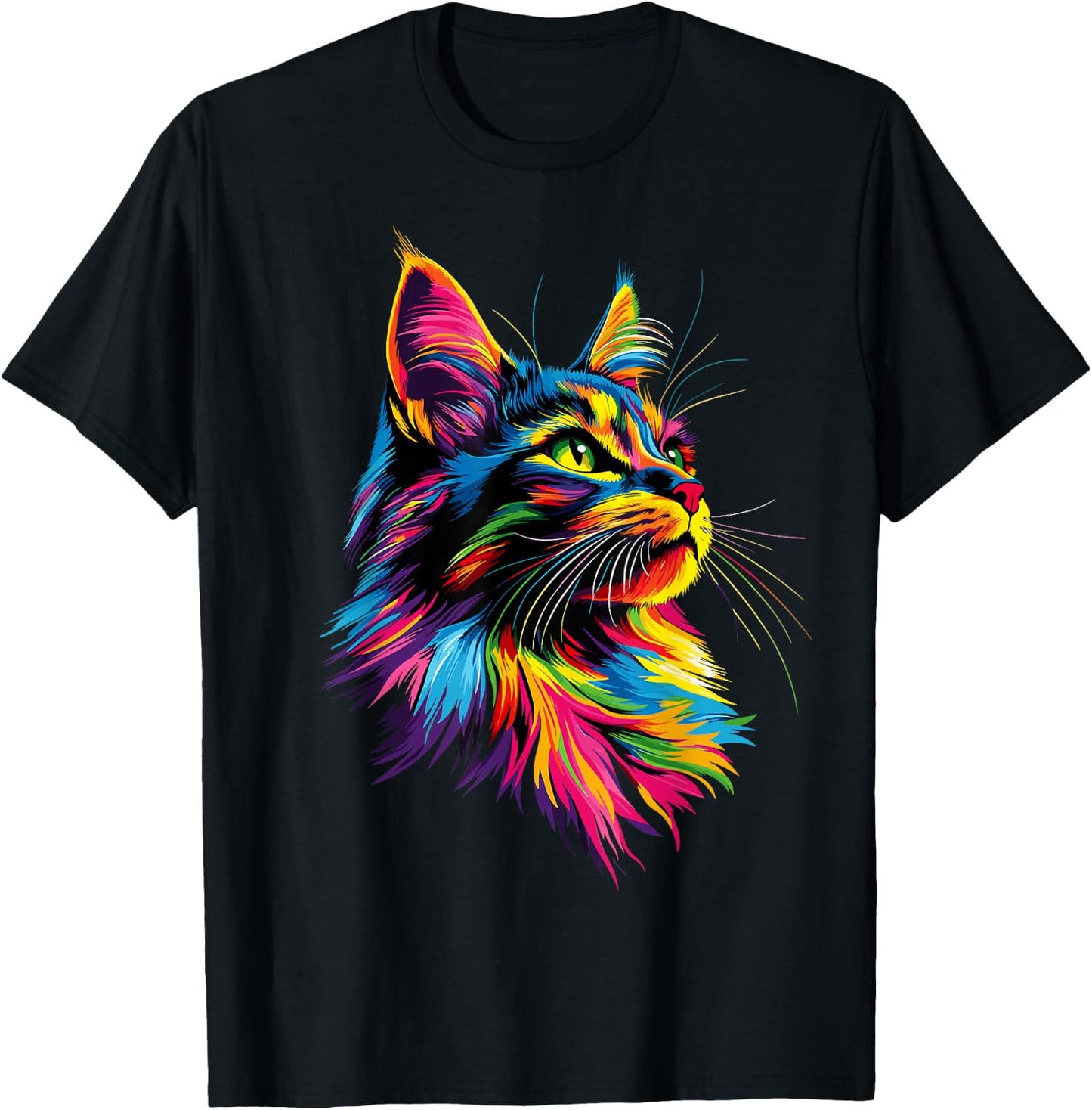 Maine Coon Cat Colors Rainbow Colorful Maine-Coon , Black, S T-Shirt - T-Shirt | Black