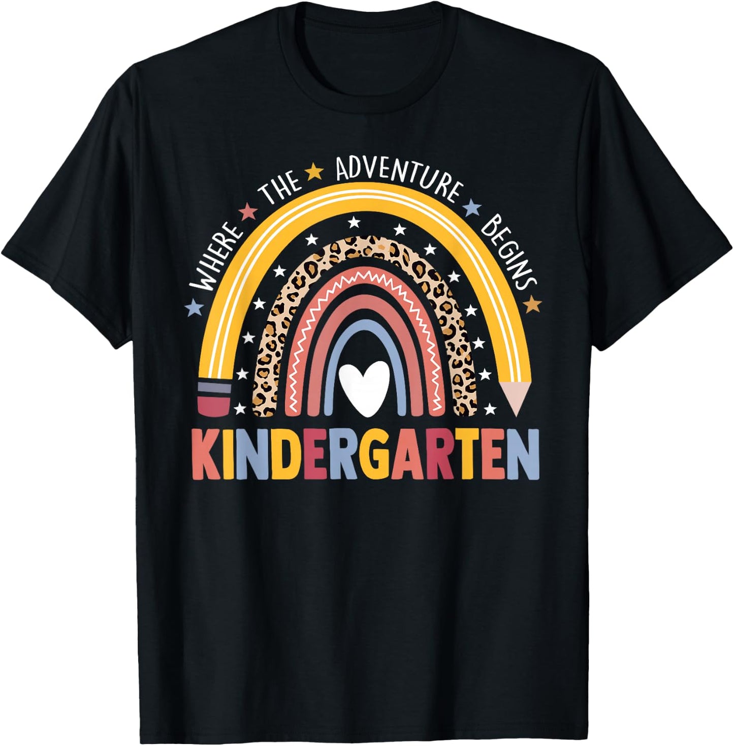 Kindergarten Where The Adventure Begins Leopard Rainbow T-Shirt - T-Shirt | Black