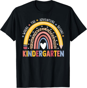 Kindergarten Where The Adventure Begins Leopard Rainbow T-Shirt - T-Shirt | Black