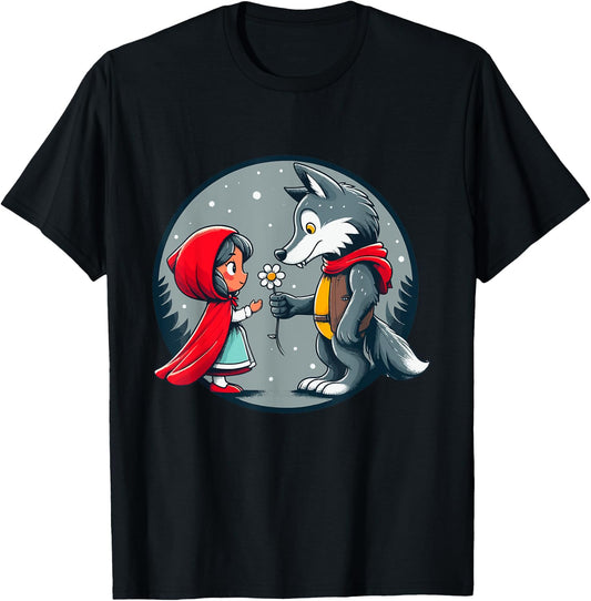 Little Red Riding Hood Wolf Fairy Tale Forest Children Cute T-Shirt - T-Shirt | Black