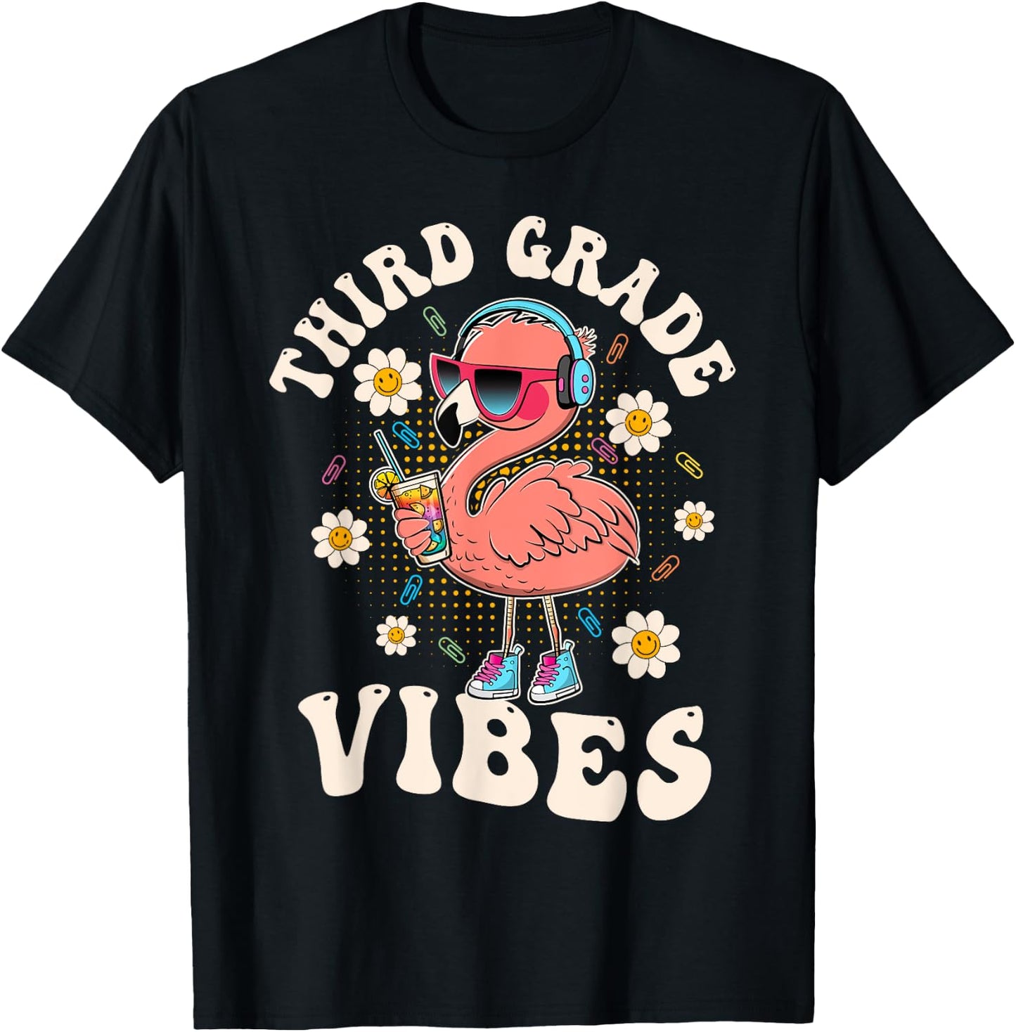 Flamingo Back to School Third Grade Vibes Teacher 3rd Grade Men Women Girls Kids T-Shirt - T-Shirt | Black