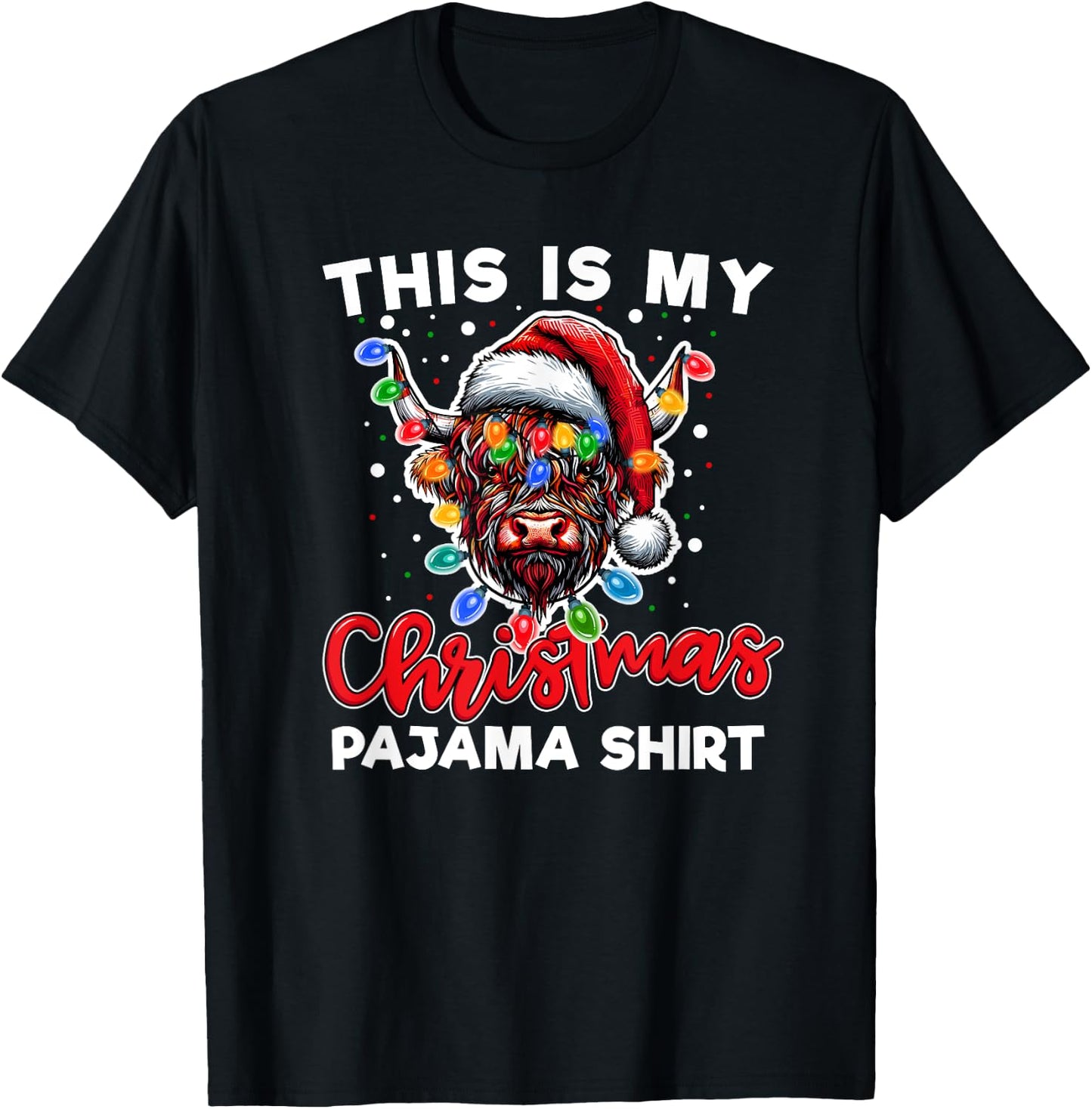 Highland Cow Christmas Pajama Santa Cow Lover T-Shirt - T-Shirt | Black