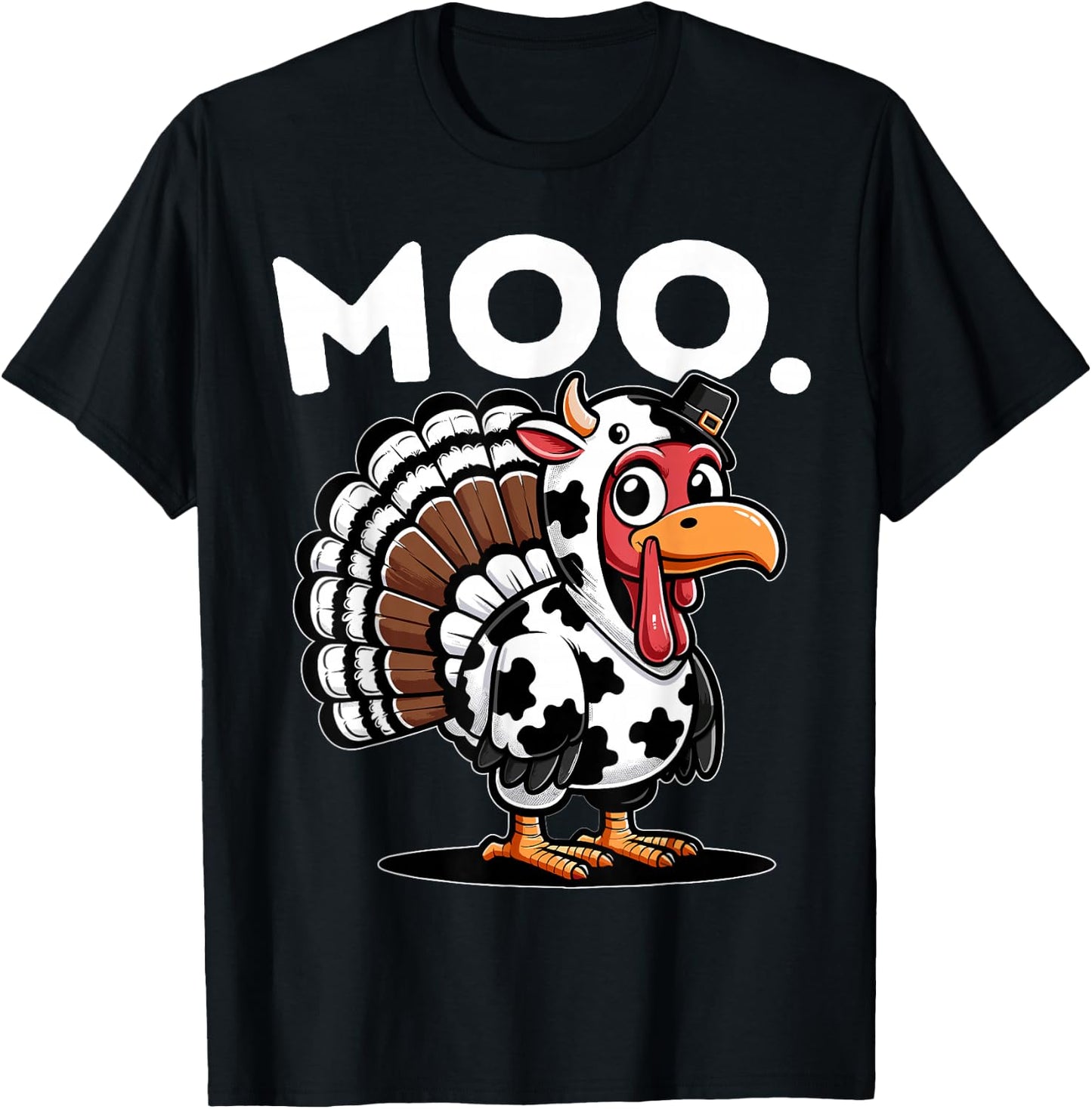 Turkey Moo Funny Cow Thanksgiving Kids Boys Girls Men Women T-Shirt - T-Shirt | Black