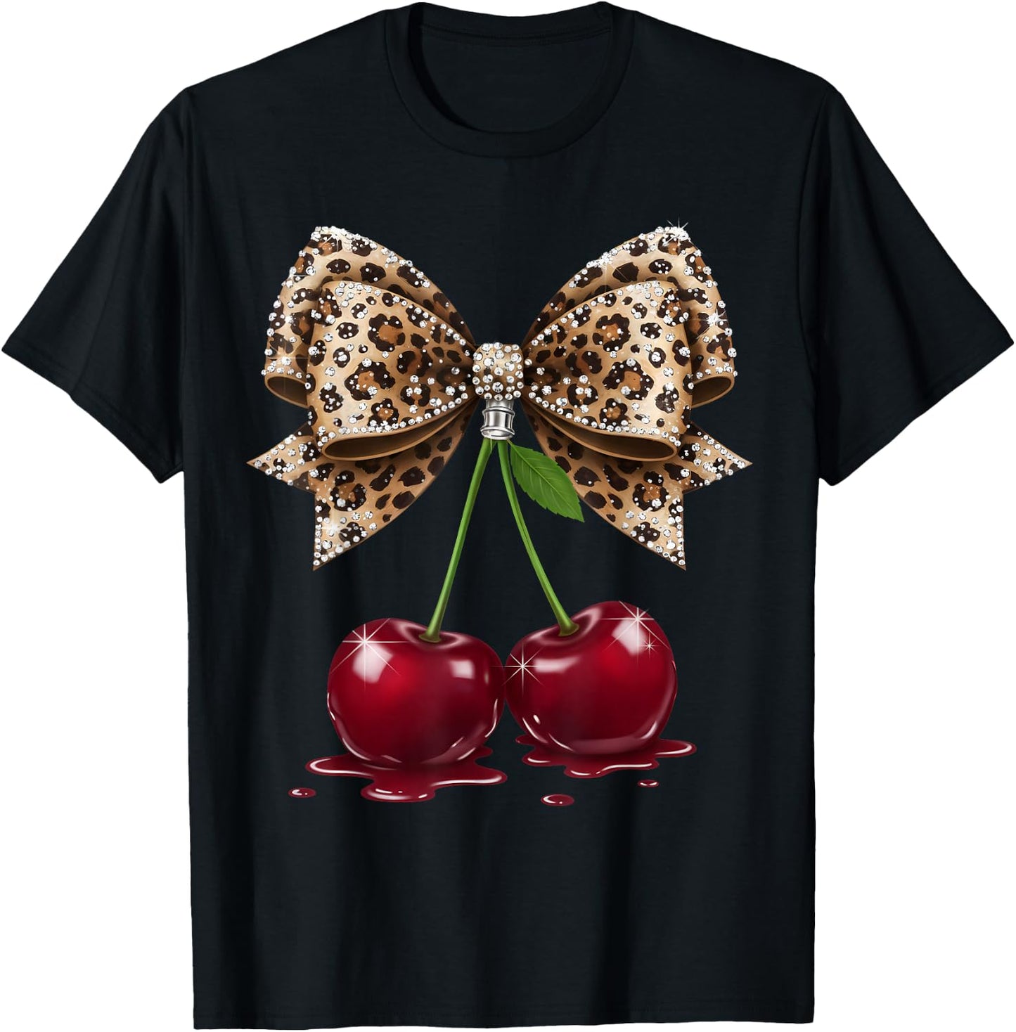 Cherry Bow Coquette Red Cherries T-Shirt - T-Shirt | Black