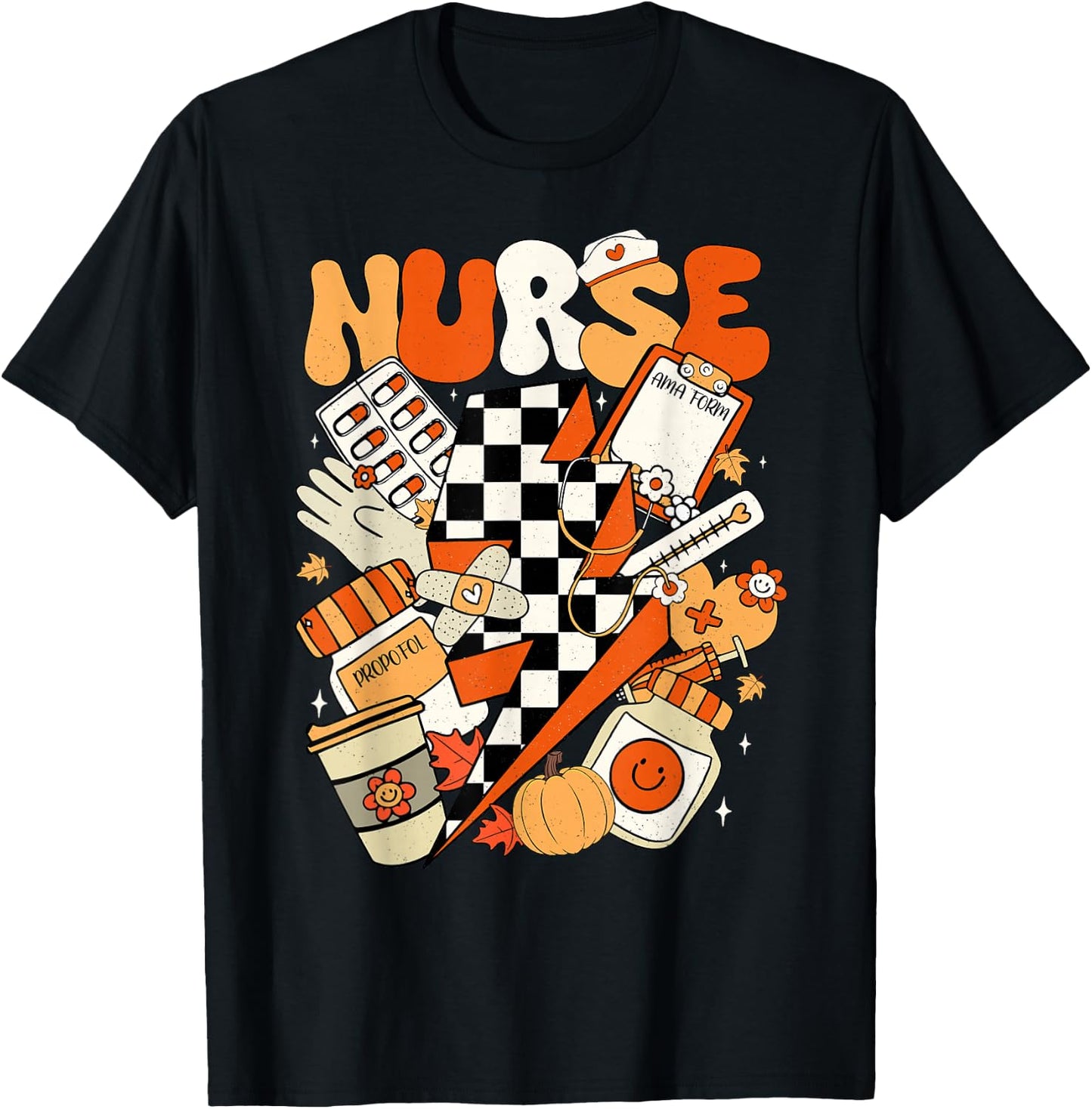 Retro Pumpkin Nurse Life Thanksgiving Fall Autumn Nurse T-Shirt - T-Shirt | Black