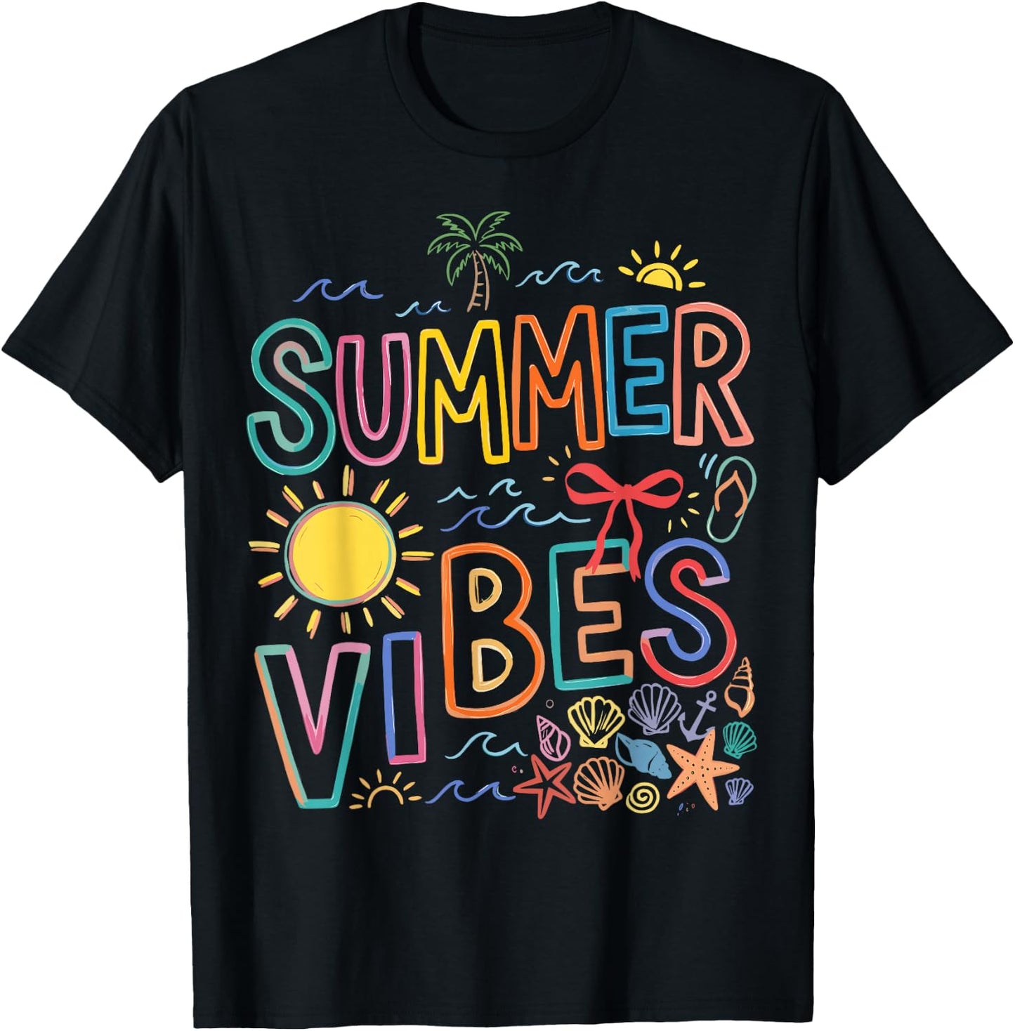 Funny Beach Summer Vibes Women Kids Summer Vacation T-Shirt - T-Shirt | Black