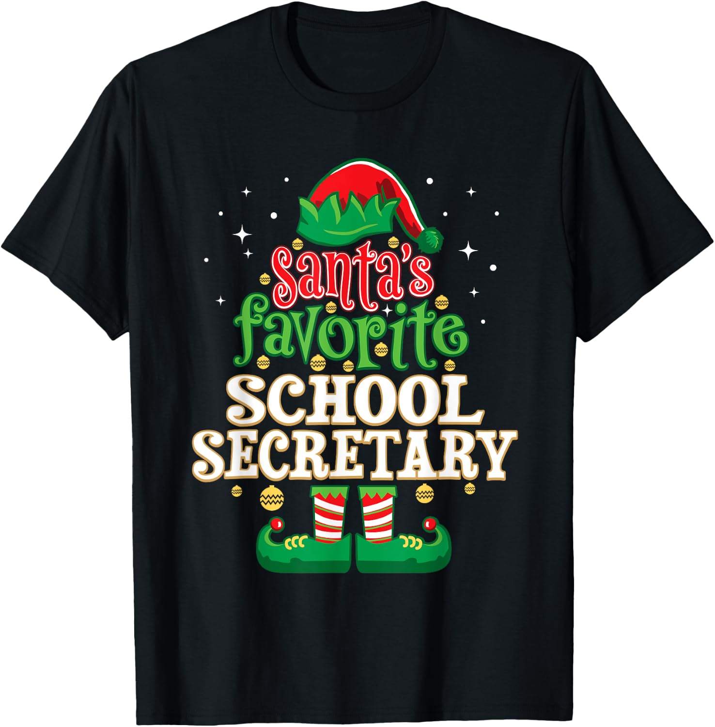 Santa's Favorite School Secretary Christmas Matching T-Shirt - T-Shirt | Black