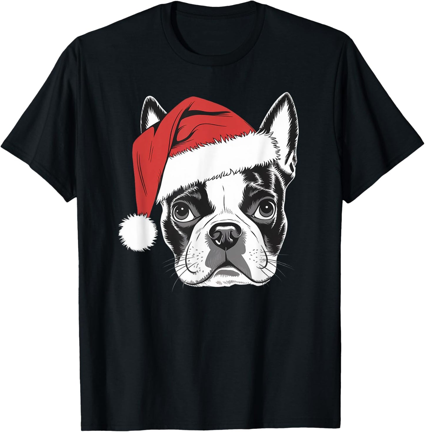 Joyful Boston Terrier Santa Dog on Boston Terrier Christmas Women Kids T-Shirt - T-Shirt | Black