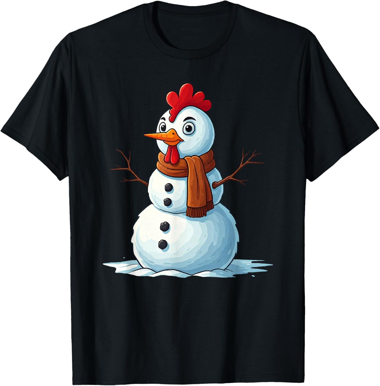 Funny Chicken Snowman Scarf Christmas Kids T-Shirt - T-Shirt | Black