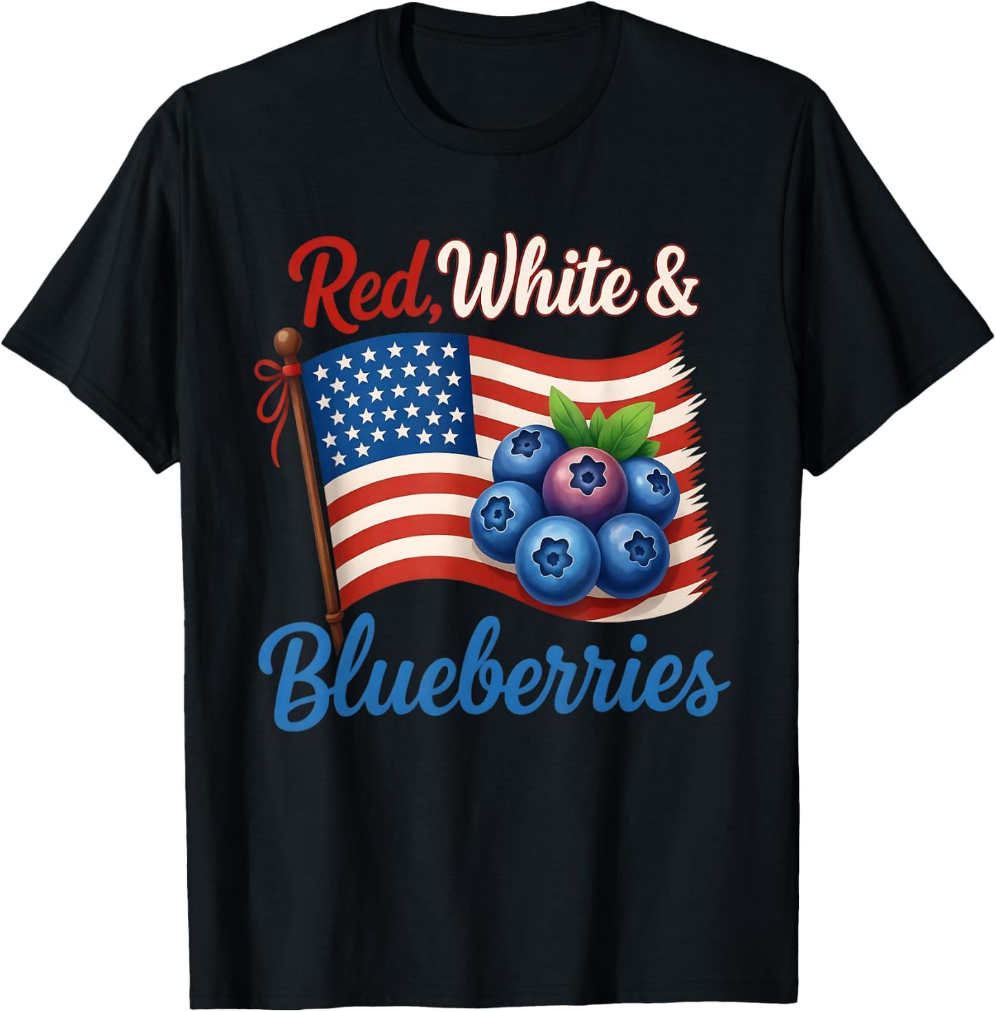 (2 Side) Red White Blueberries Funny Patriotic USA Flag T-Shirt - T-Shirt | Black