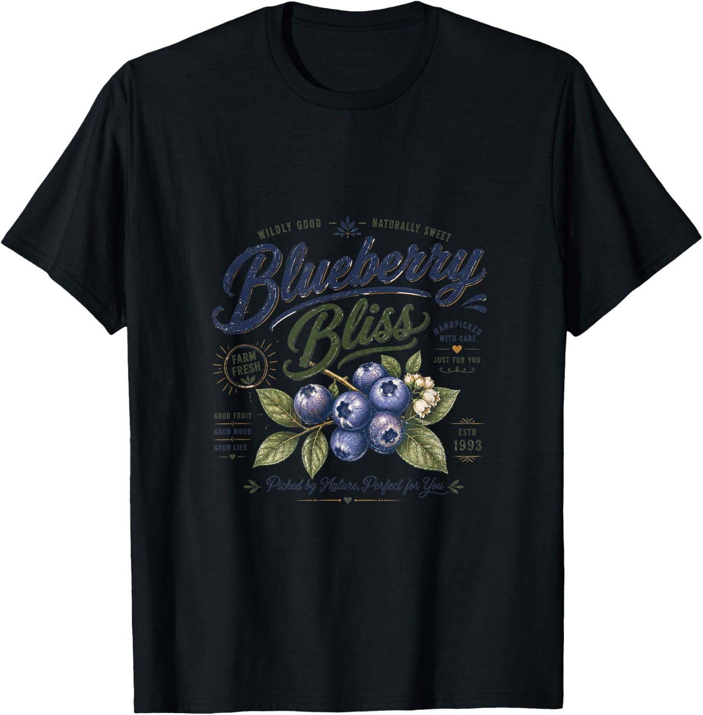 Blueberry Bliss Wildly Good Farm Fresh Vintage Retro Berry T-Shirt - T-Shirt | Black