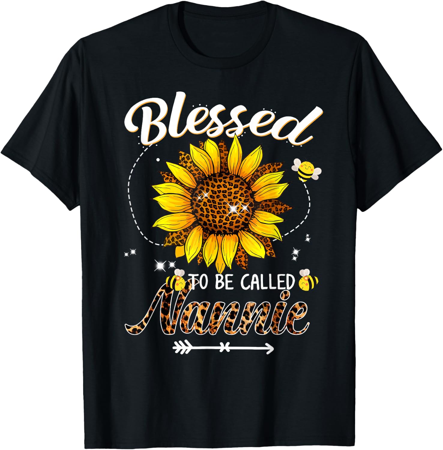 Blessed To Bee Called Nannie Leopard Sunflower T-Shirt - T-Shirt | Black