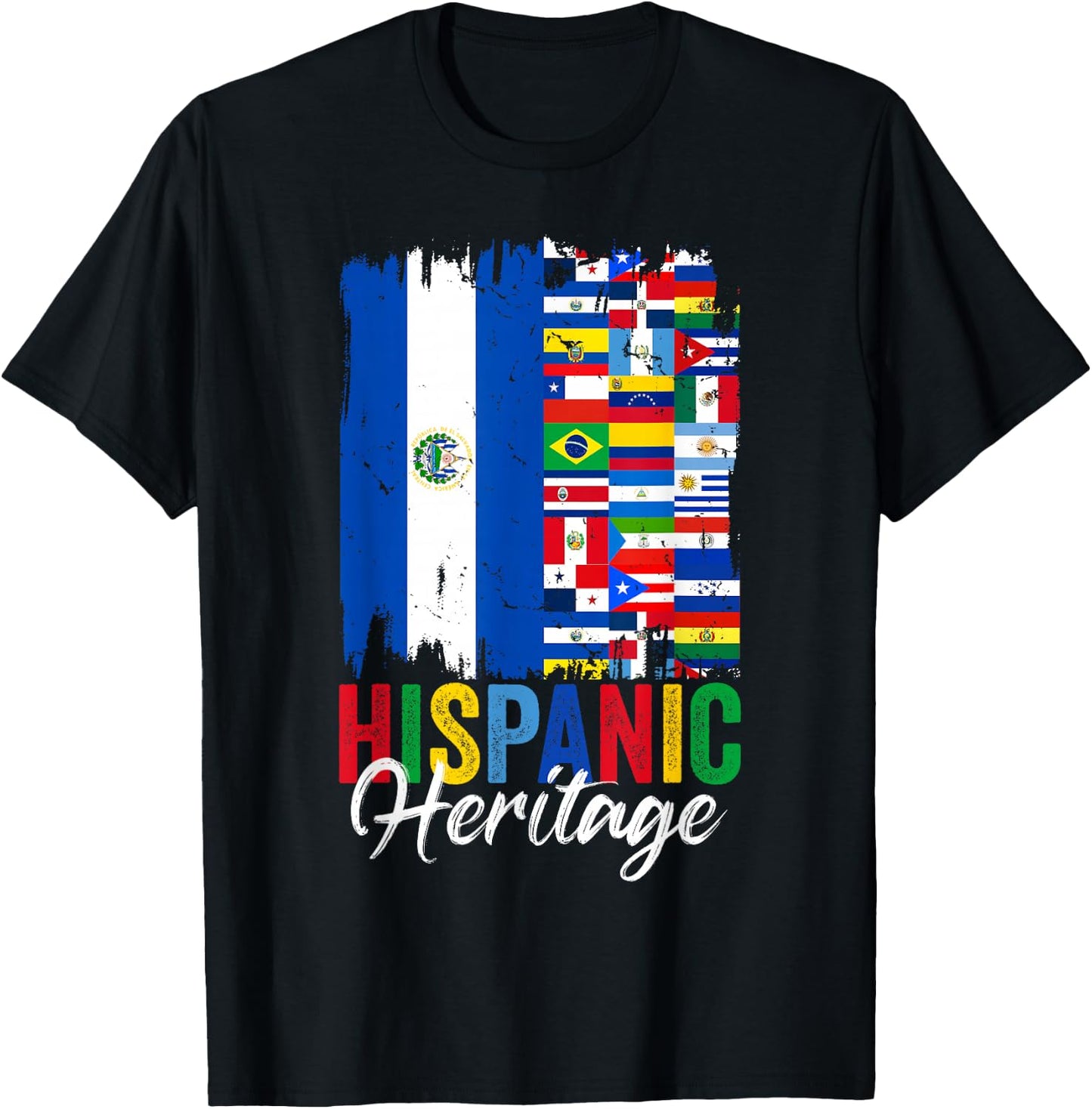 El Salvador Hispanic Heritage Month Latino Countries Flags T-Shirt - T-Shirt | Black