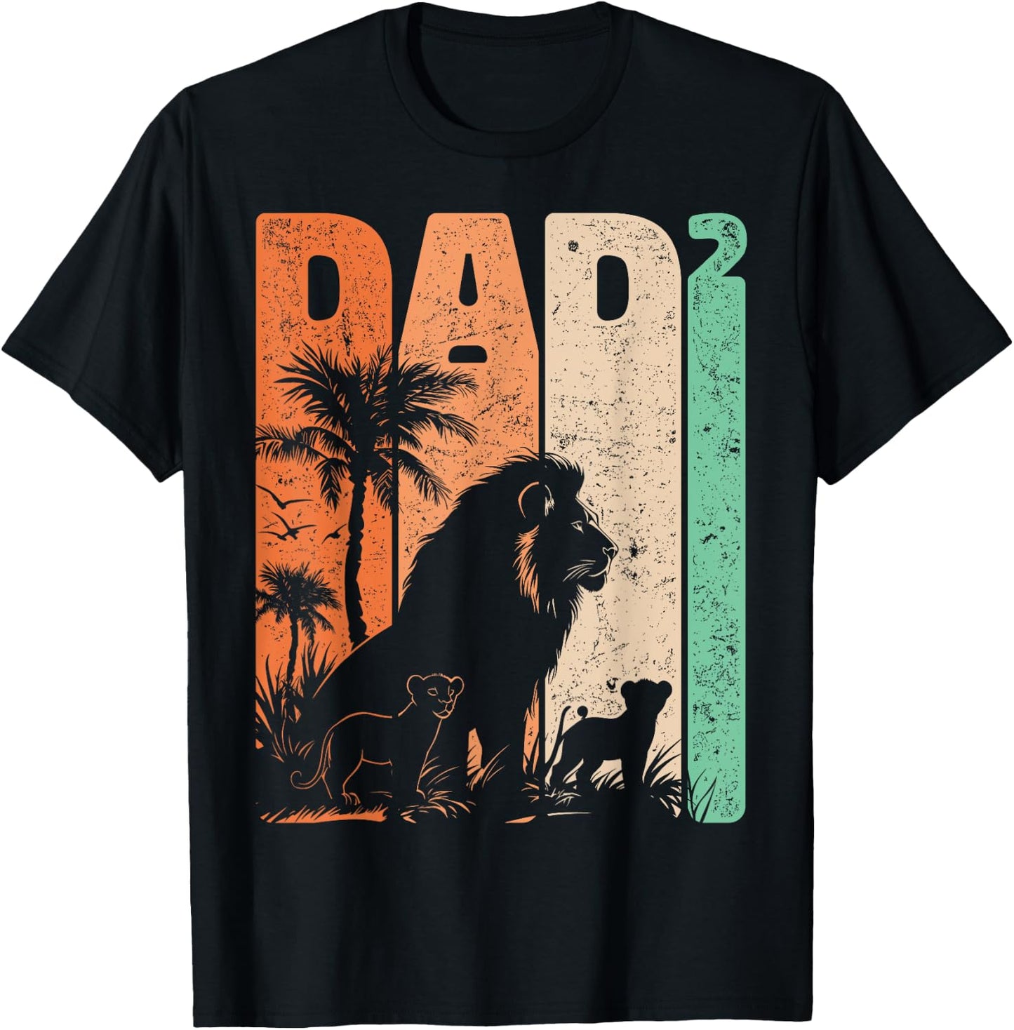 Retro Lion Father with Two Cubs Dad Squared Father's Day T-Shirt - T-Shirt | Black