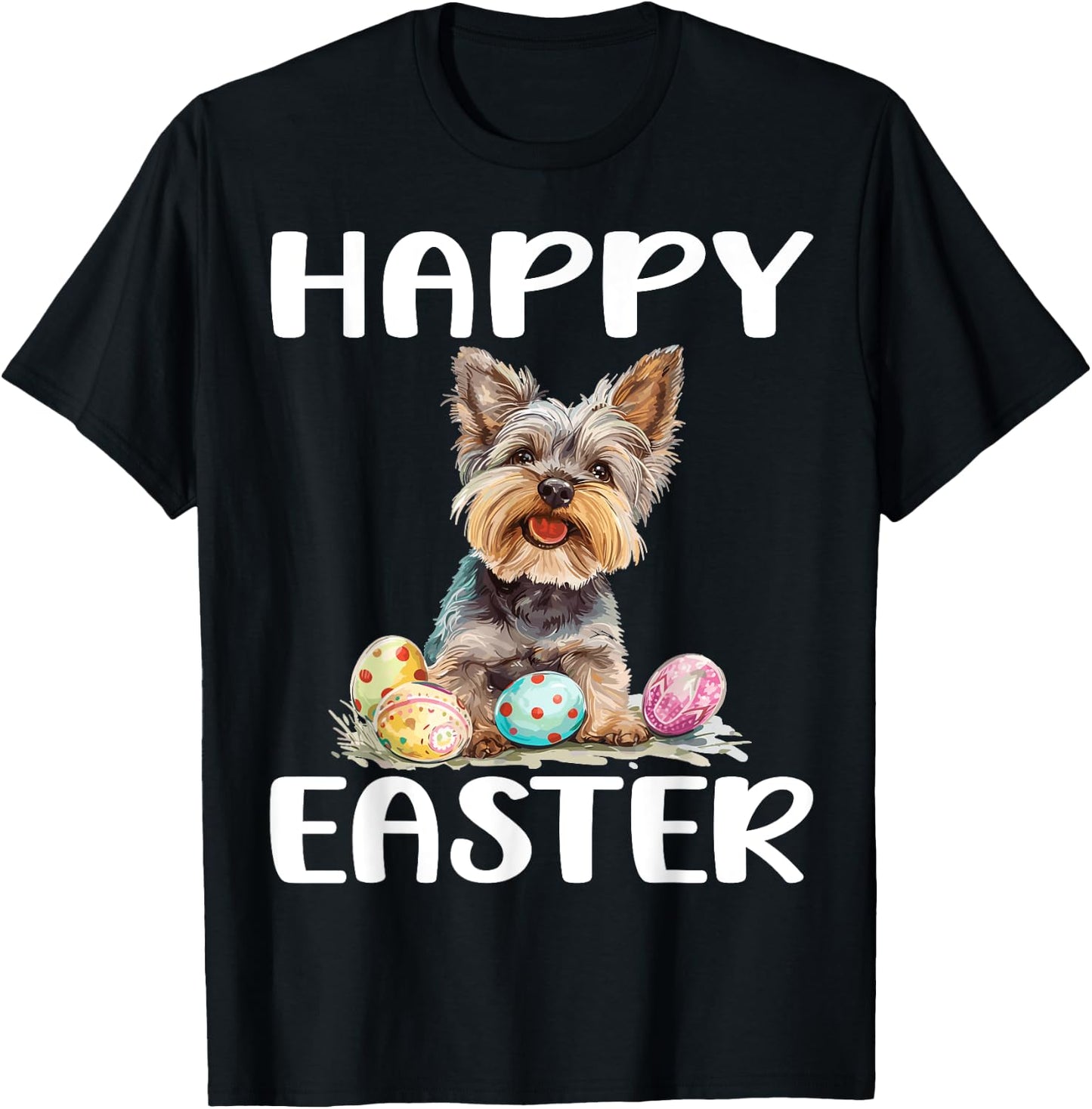Yorkie Yorkshire Terrier Dog Breed Happy Easter Men Women T-Shirt - T-Shirt | Black