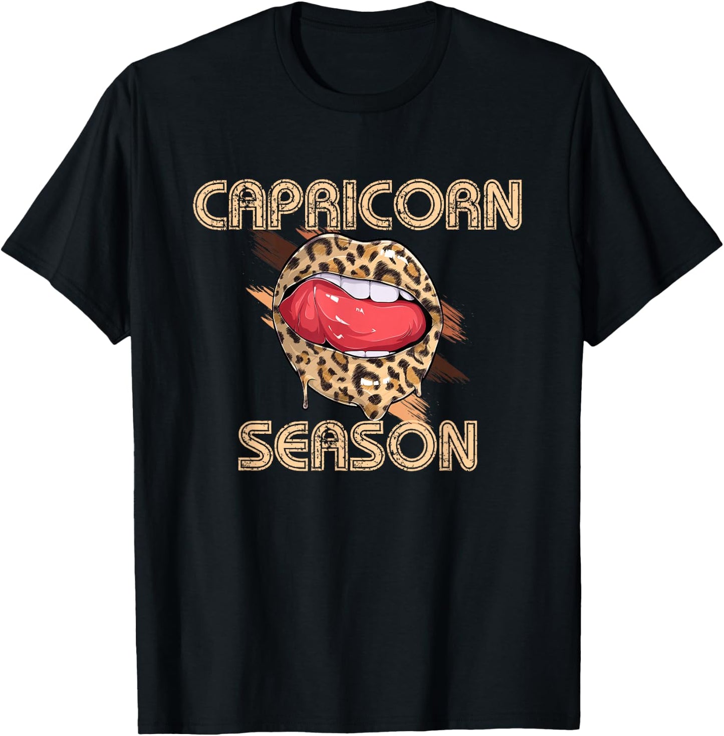 Capricorn Season Leopard Cheetah Lips Birthday Women T-Shirt - T-Shirt | Black
