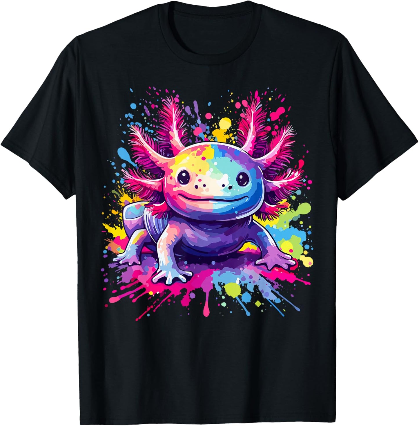 Axolotls Lovers Colorful Splash Art Kawaii Axolotl T-Shirt - T-Shirt | Black