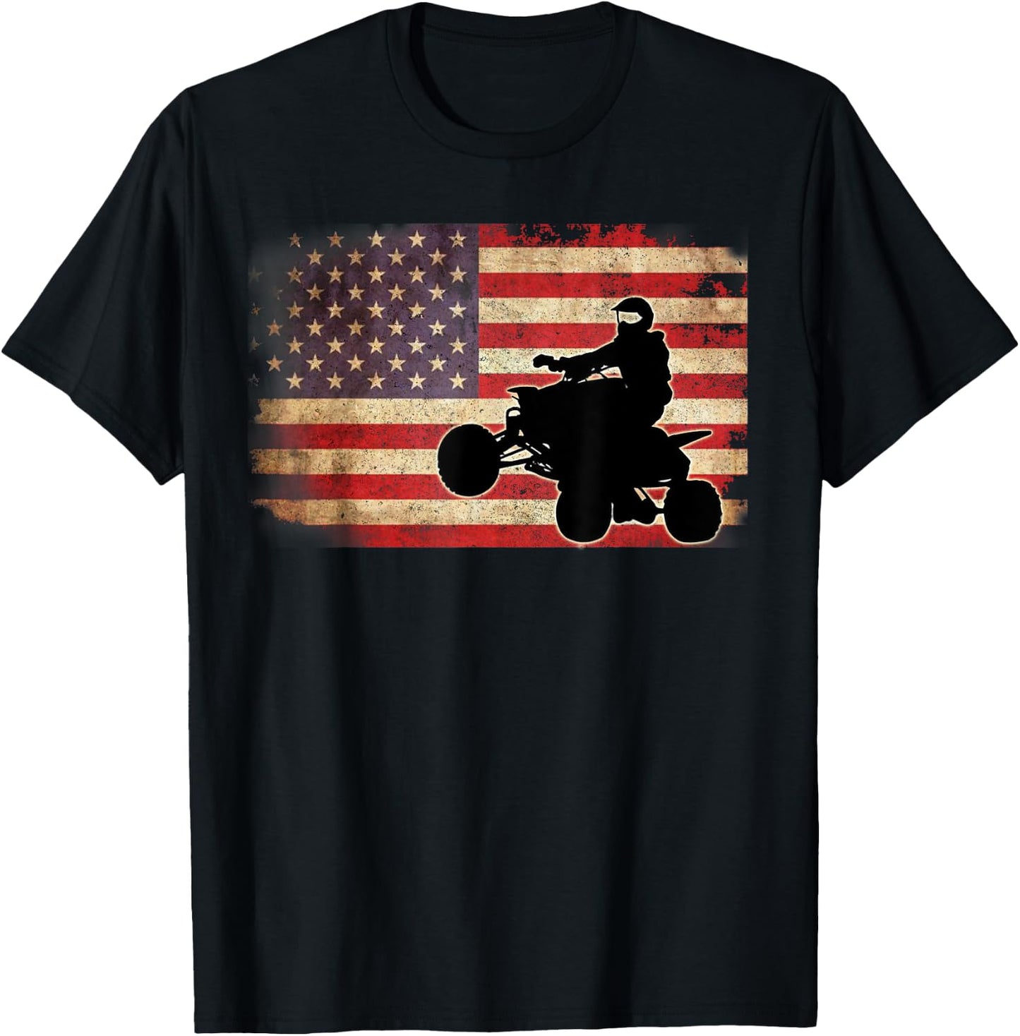 American USA Flag Quad Bike Four Wheeler Gift T Shirt Women Kids Men T-Shirt - T-Shirt | Black