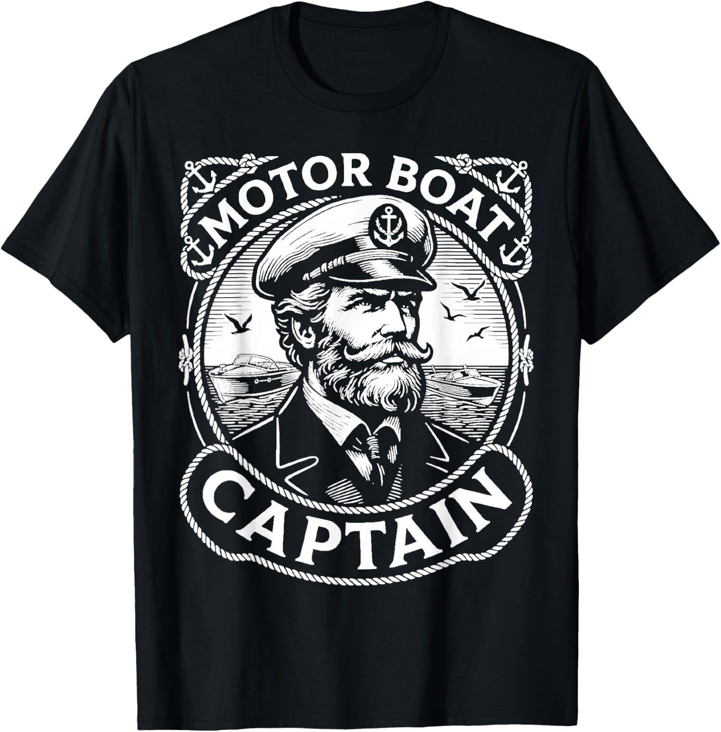 Funny Motor Boat Captain Vintage Retro T-Shirt - T-Shirt | Black