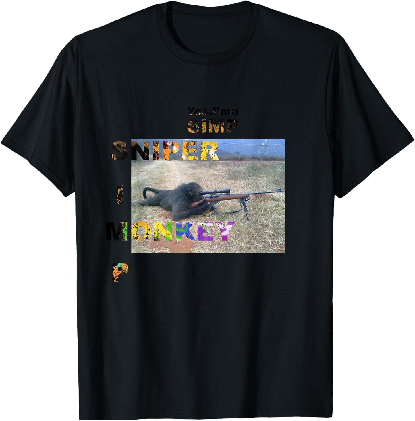Yes I'm A Simp Sniper Monkey Meme Funny Humor T-Shirt - T-Shirt | Black
