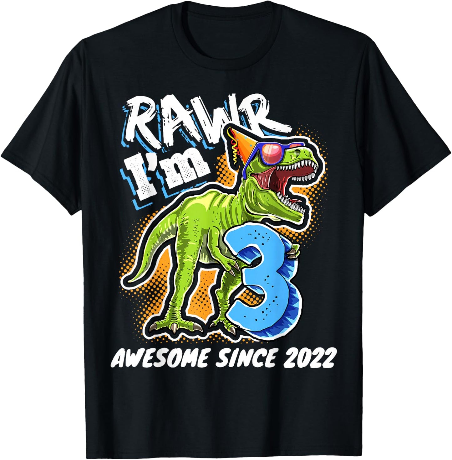 3rd Birthday T Rex Dinosaur Party Boys Rawr I'm 3 T-Shirt - T-Shirt | Black