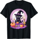 Black Cat Witch Halloween Toddler Girls Moon T-Shirt - T-Shirt | Black