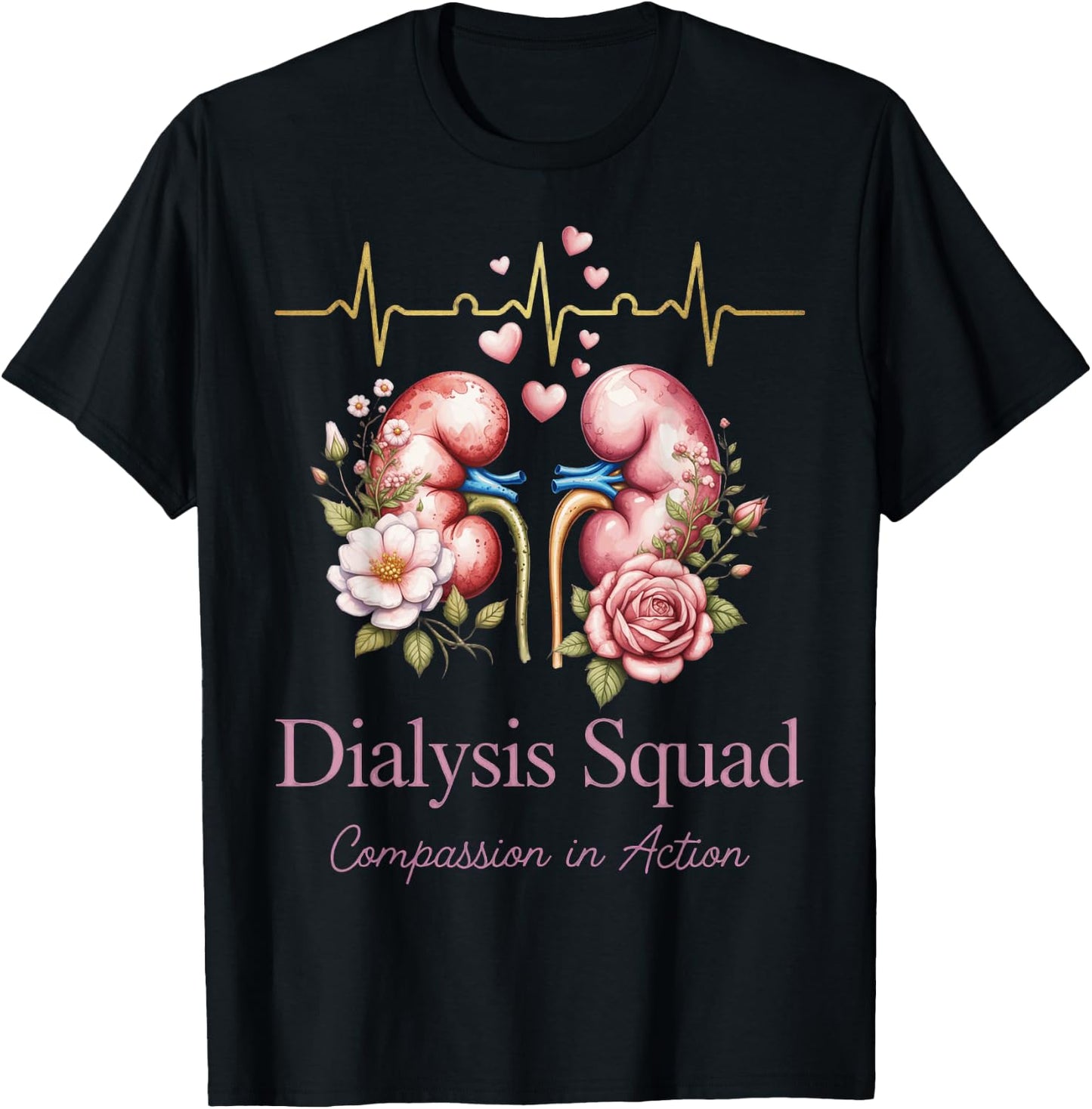 Dialysis Squad Compassionate Healthcare Team Heartbeat T-Shirt - T-Shirt | Black