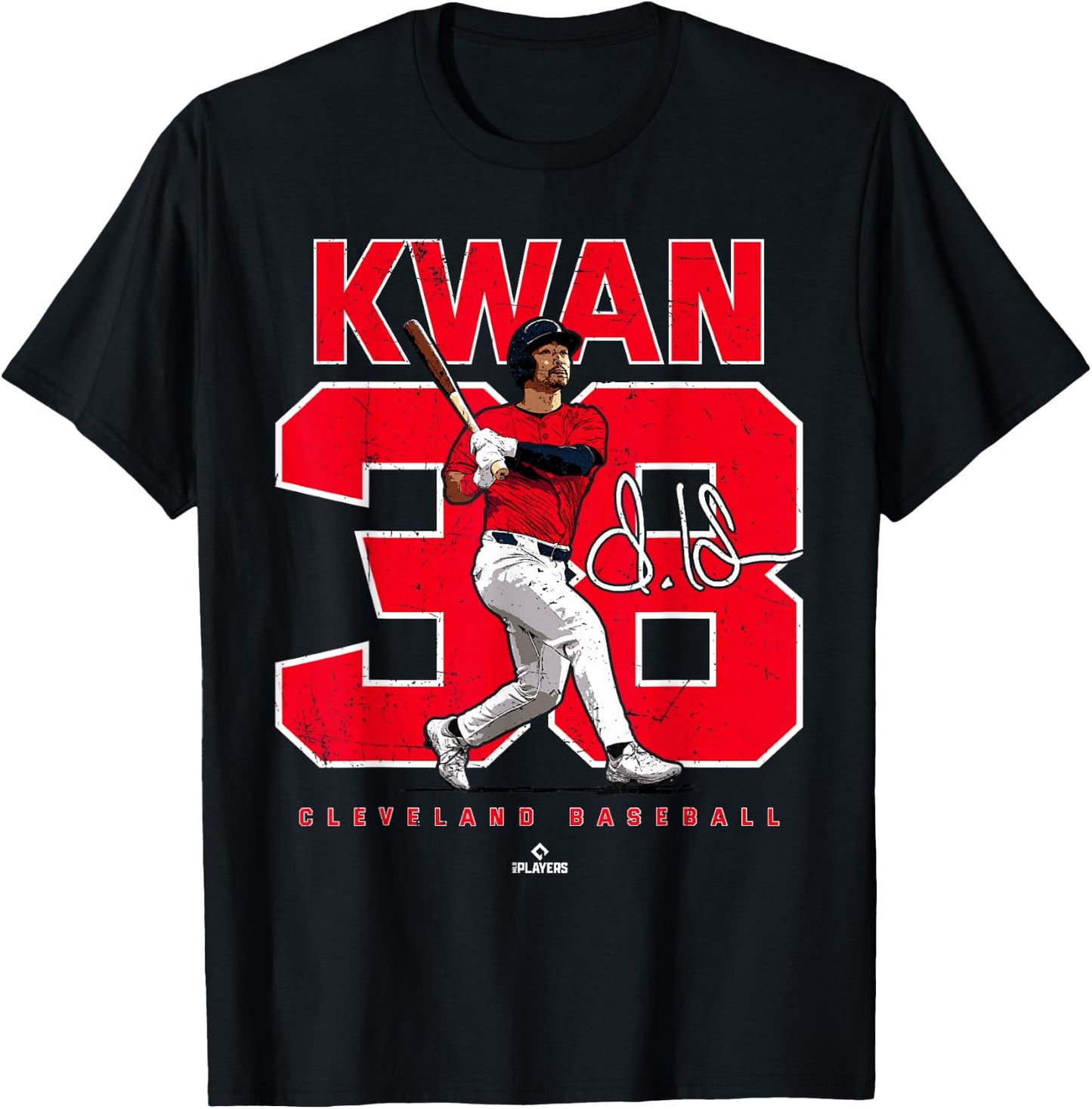 Number and Portrait Steven Kwan Cleveland MLBPA T-Shirt - T-Shirt | Black