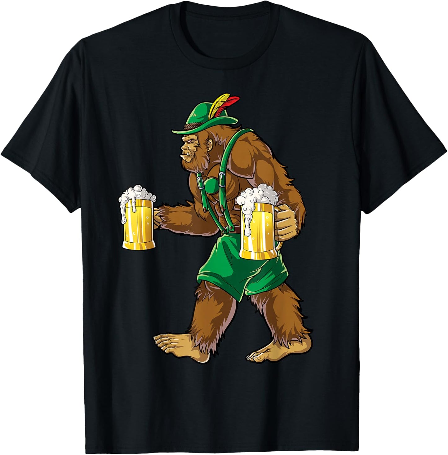 Bigfoot Lederhosen Oktoberfest Men Prost Beer Mug T-Shirt - T-Shirt | Black