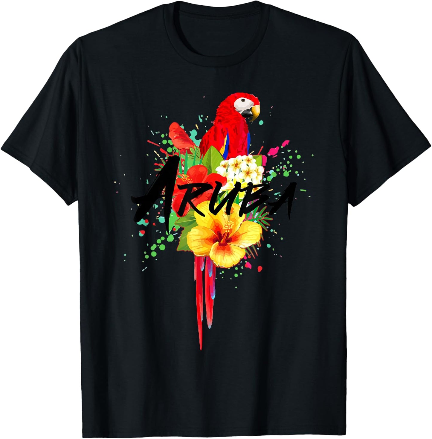 Aruba Parrot Tropical Plants Souvenir Vintage T-Shirt - T-Shirt | Black