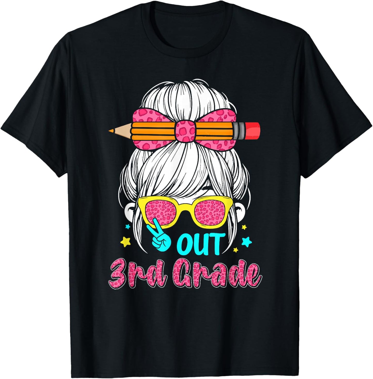 Peace out 3rd grade graduation shirt 2026 messy bun girls T-Shirt - T-Shirt | Black
