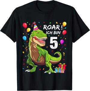 Children's Birthday Shirt 5 Years Boy Dinosaur Dino I Am 5 , black T-Shirt - T-Shirt | Black