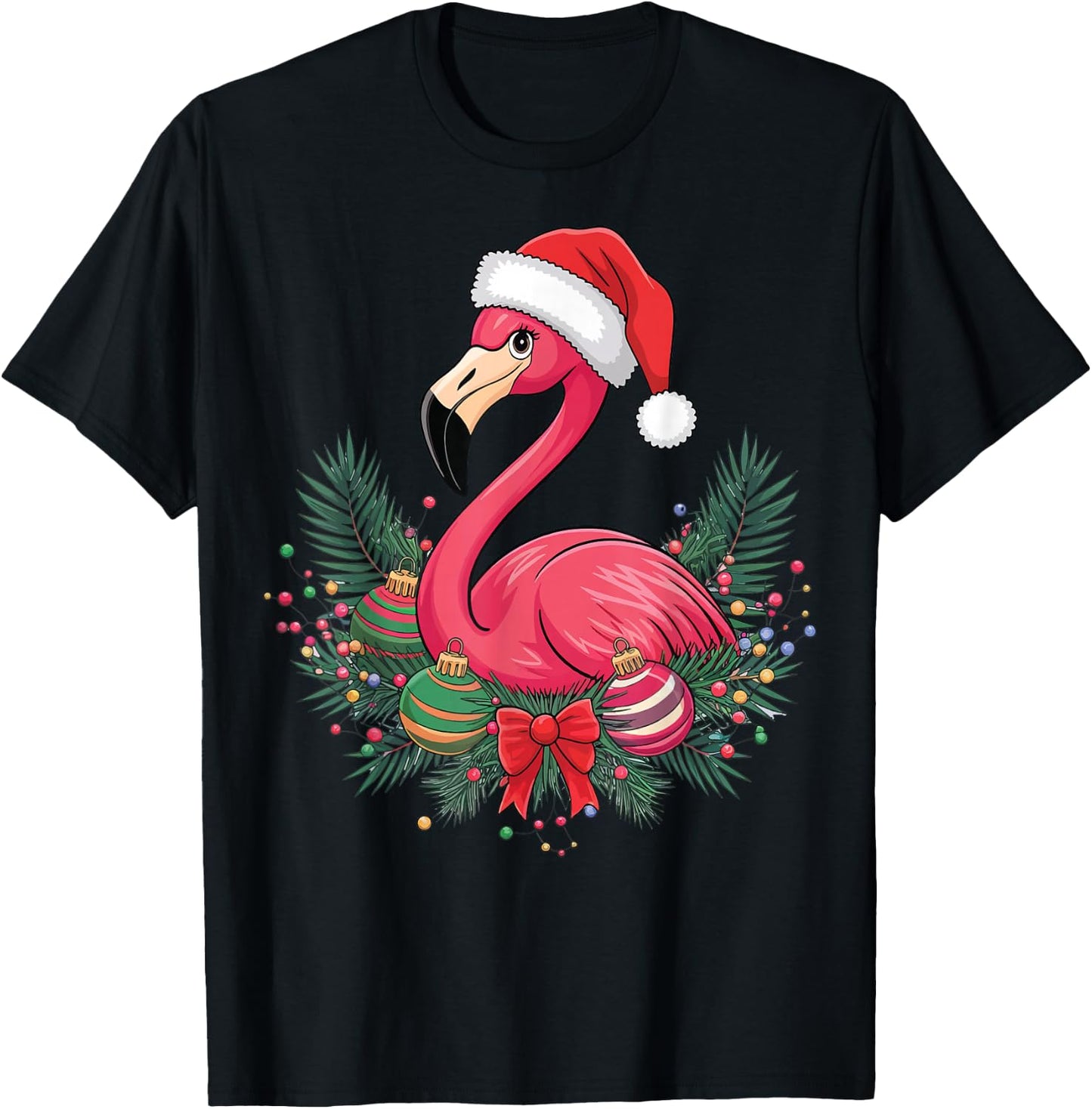 Christmas Flamingo Winter T-Shirt - T-Shirt | Black