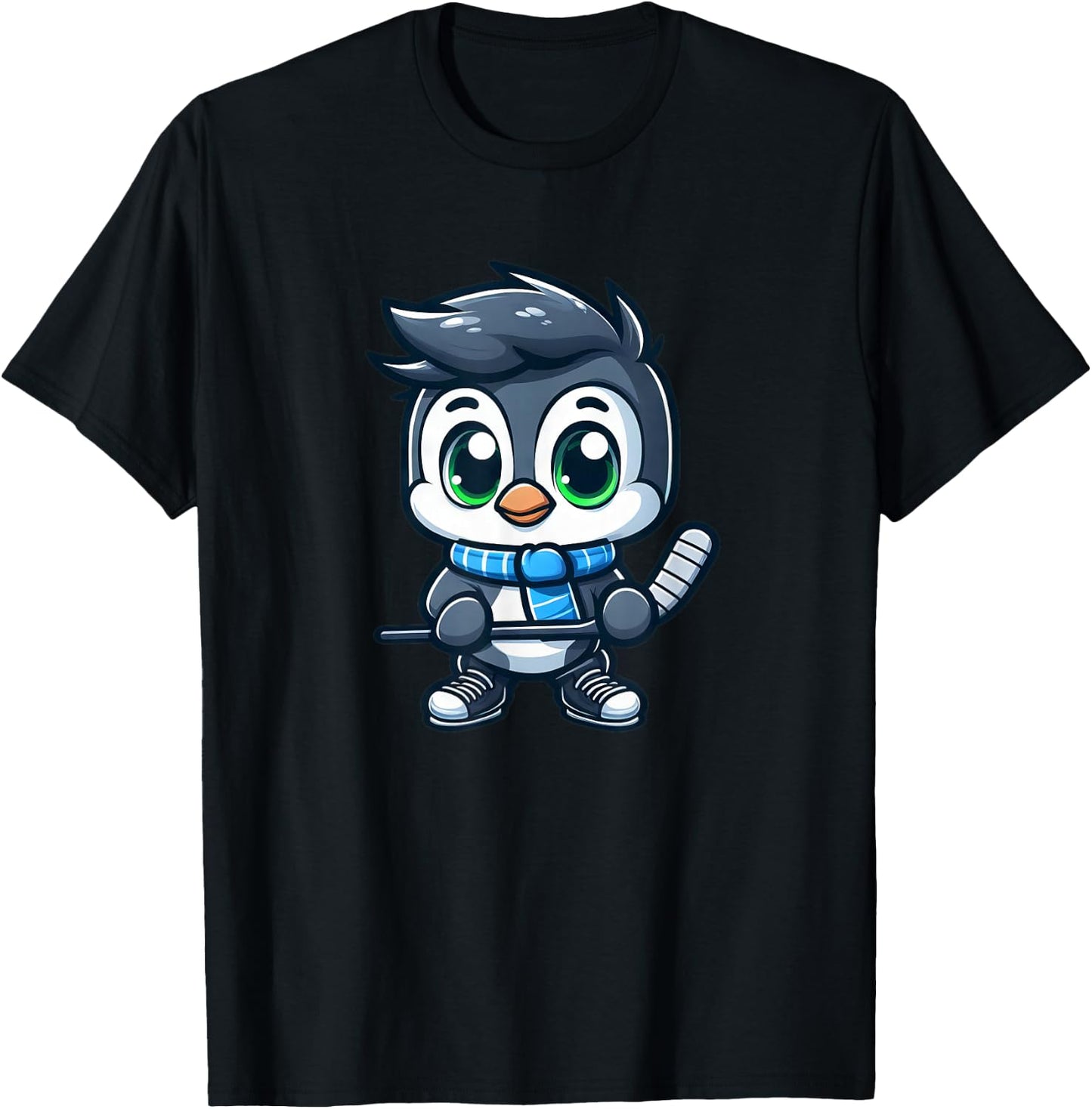Cute Cartoon Penguin Hockey Player Ice Hockey T-Shirt - T-Shirt | Black