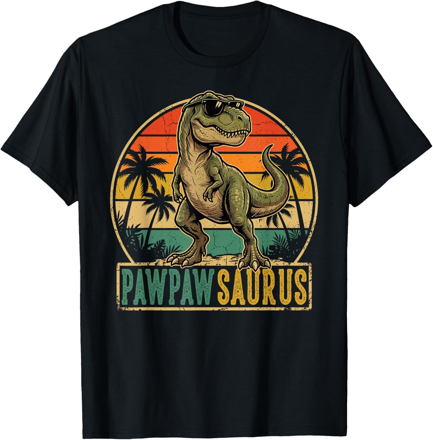Pawpaw Saurus Vintage T-Rex Dinosaur Fathers Day T-Shirt - T-Shirt | Black