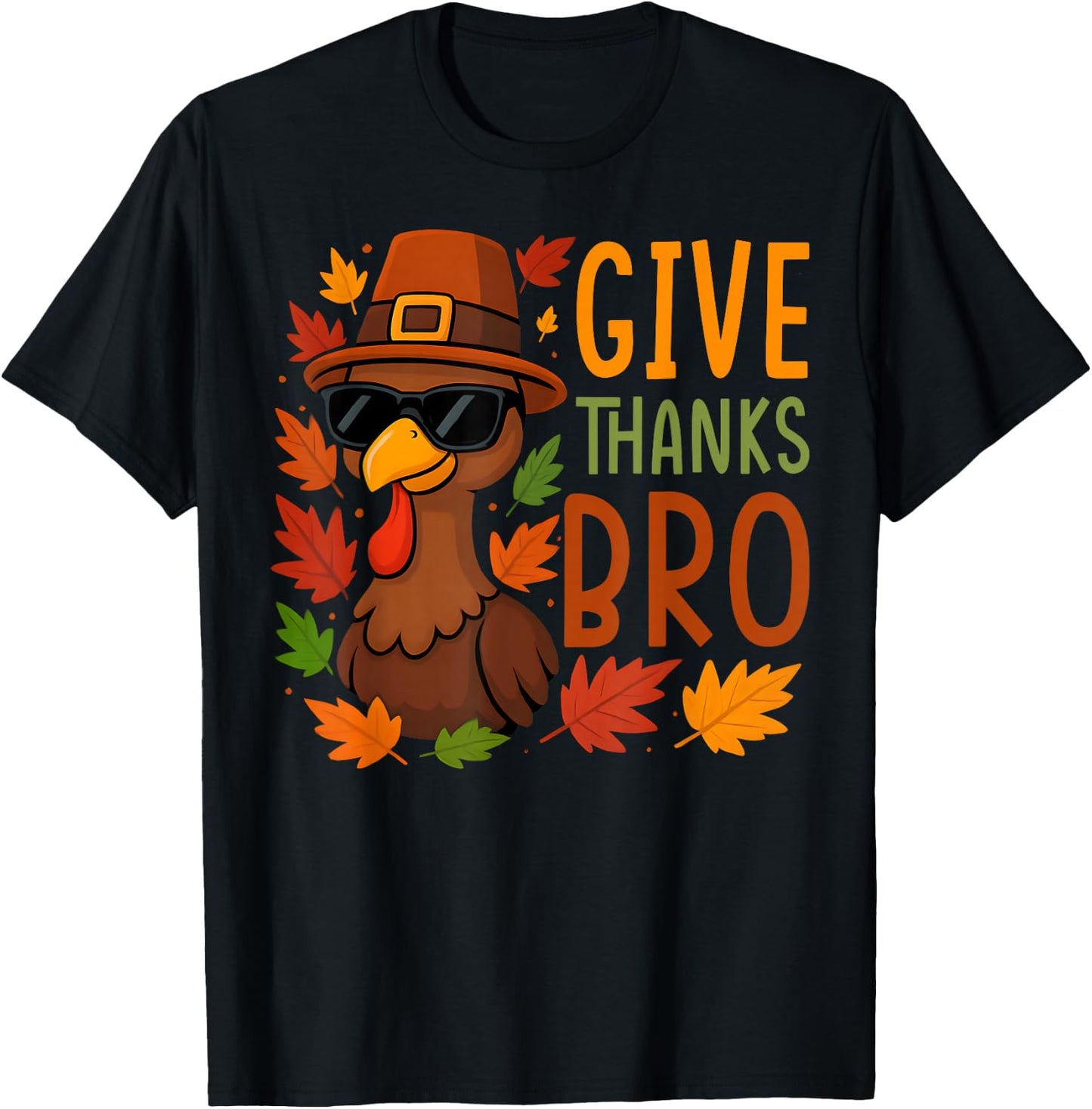 Give Thanks Bro Cute Turkey Thankful Thanksgiving Boys T-Shirt - T-Shirt | Black