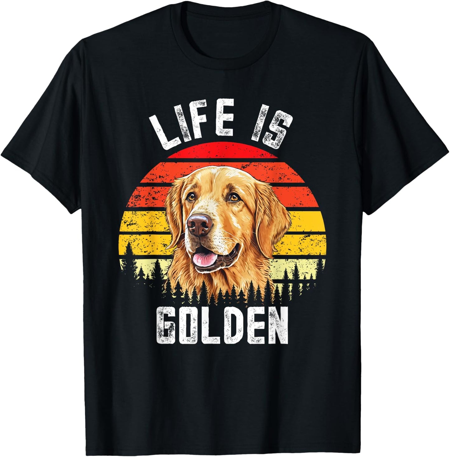 Vintage Life Is Golden Funny Golden Retriever Dog Lover Women Girls Kids T-Shirt - T-Shirt | Black