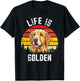 Vintage Life Is Golden Funny Golden Retriever Dog Lover Women Girls Kids T-Shirt - T-Shirt | Black