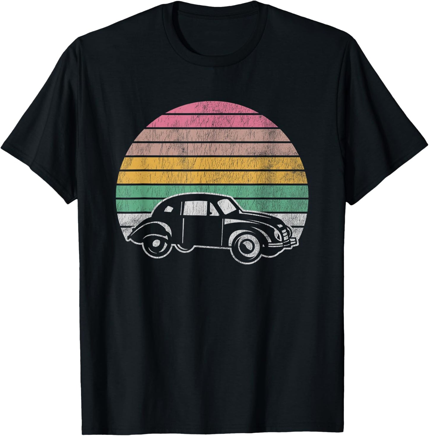 Classic Retro Car Nostalgic Sunset Scene T-Shirt - T-Shirt | Black