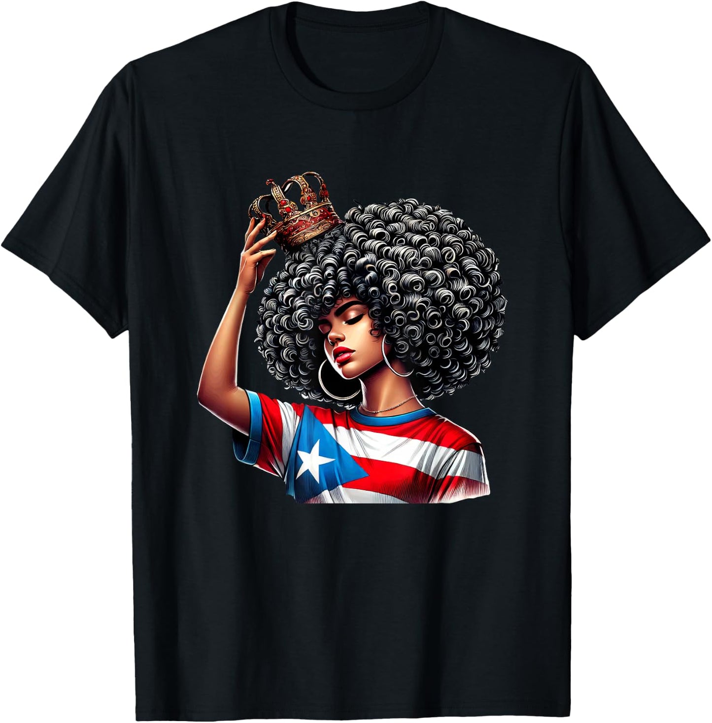 Afro Boricua Queen Puerto Rican Princess Flag Crown Latina T-Shirt - T-Shirt | Black