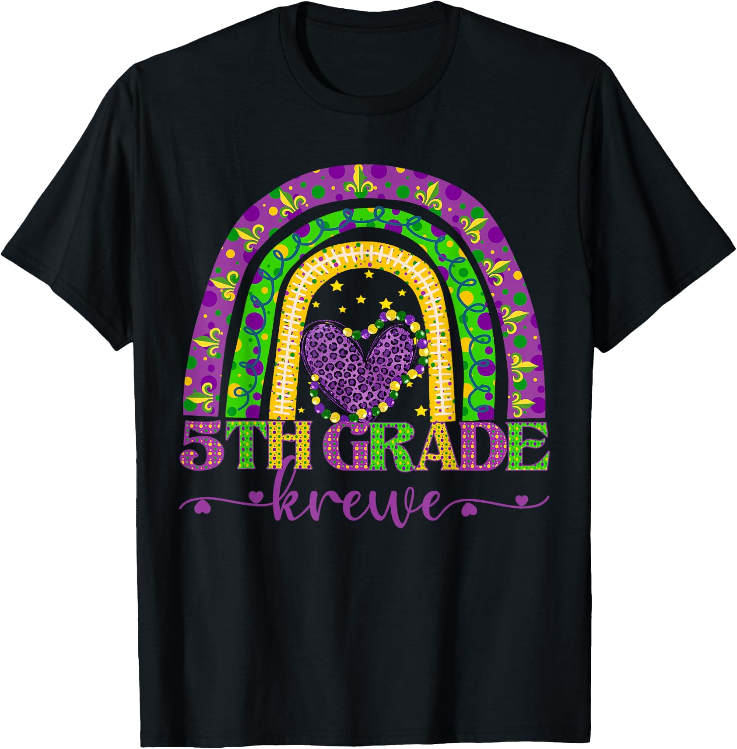 Mardi Gras Teacher 5th Grade Krewe Rainbow Leopard Carnival T-Shirt - T-Shirt | Black