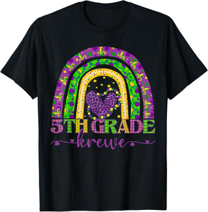 Mardi Gras Teacher 5th Grade Krewe Rainbow Leopard Carnival T-Shirt - T-Shirt | Black