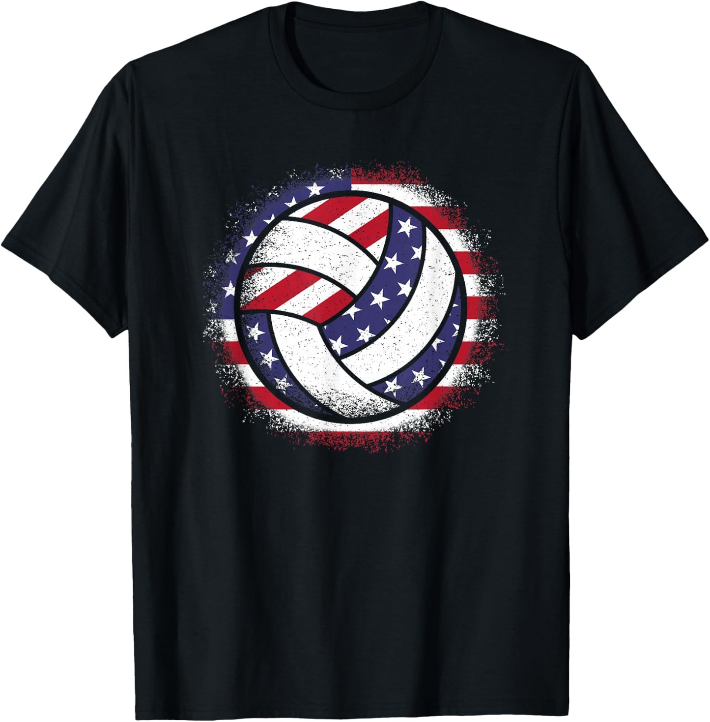 Volleyball American Flag Vintage Volleyball Lover Men Women T-Shirt - T-Shirt | Black