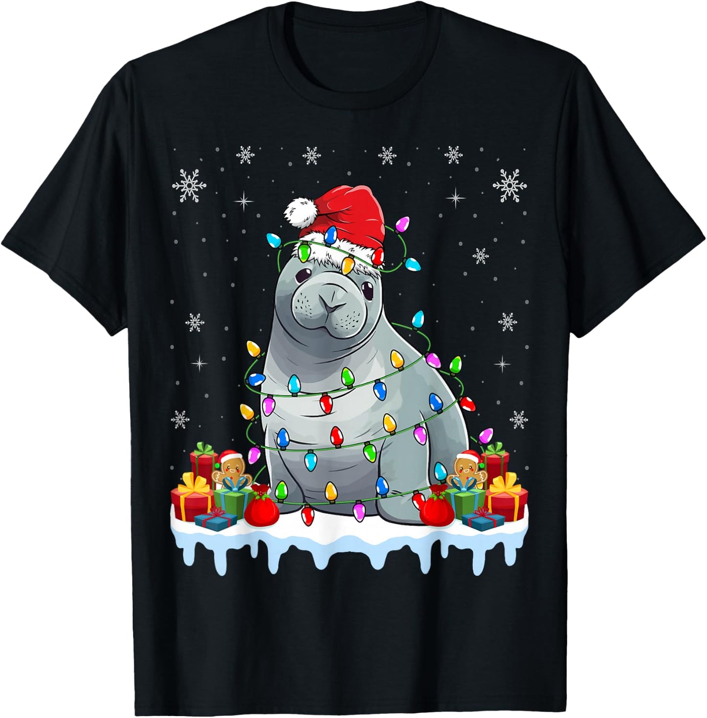 Seals Wearing Santa Hat Xmas - Seals Lover Christmas T-Shirt - T-Shirt | Black