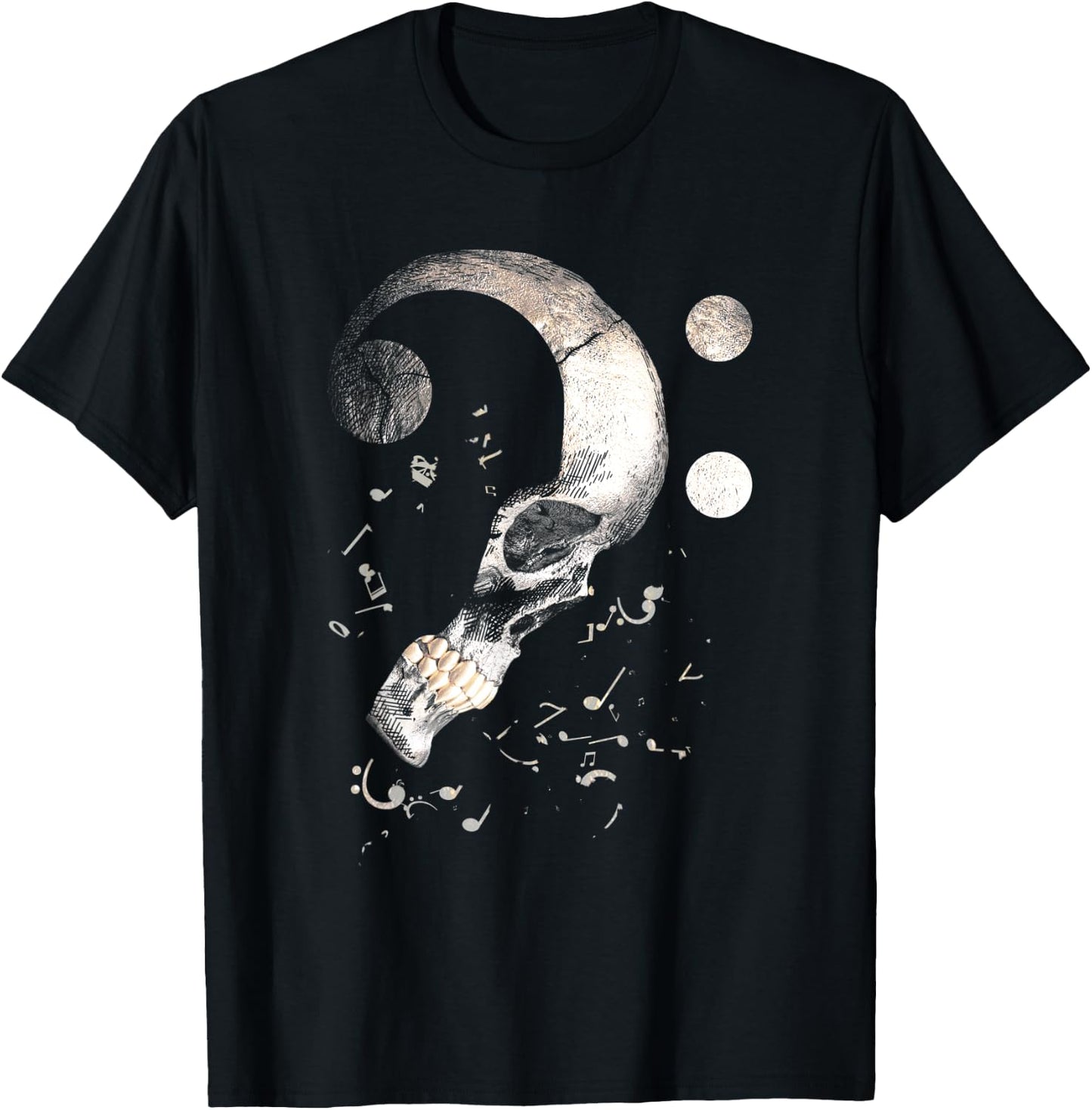 Vintage Bass Clef Skull Bass Guitar for Bassist Sheet Music T-Shirt - T-Shirt | Black