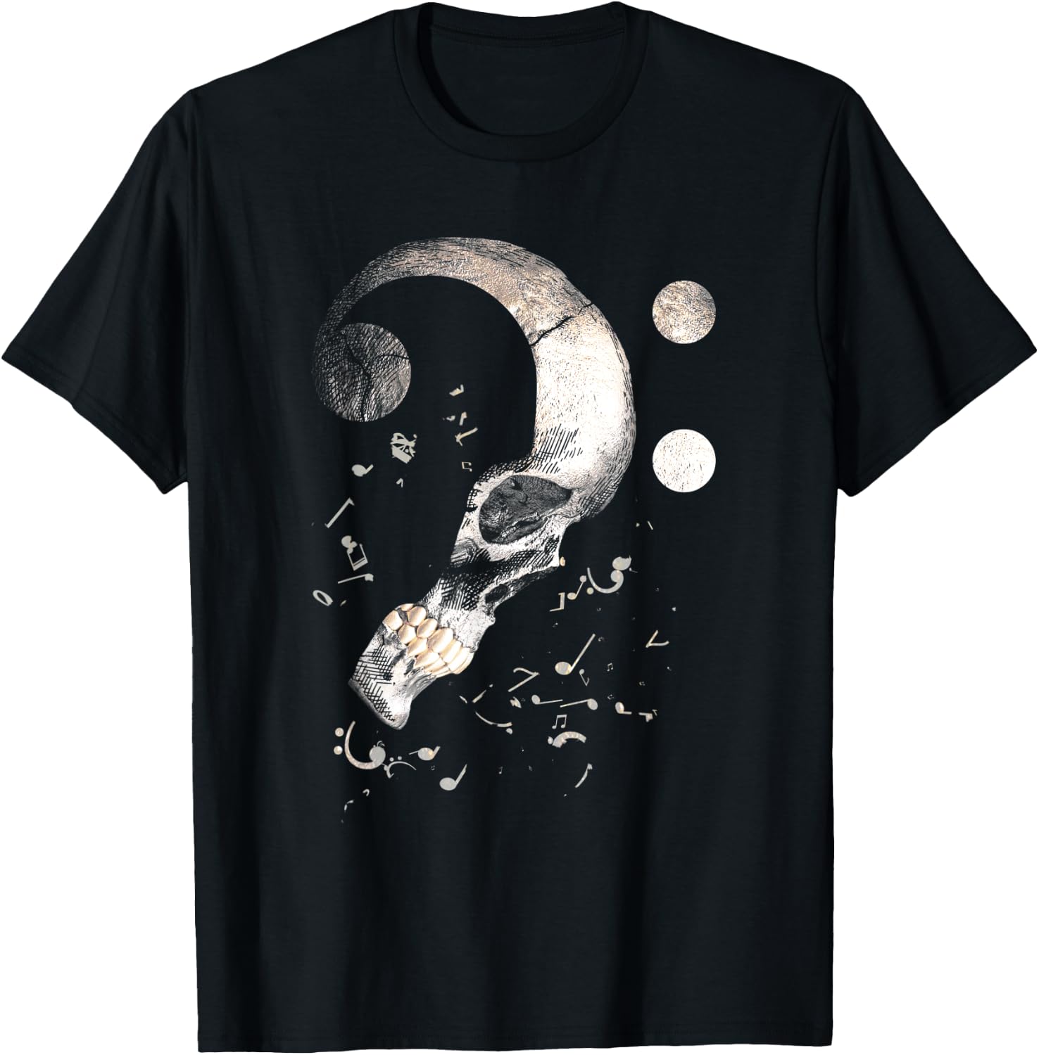 Vintage Bass Clef Skull Bass Guitar for Bassist Sheet Music T-Shirt - T-Shirt | Black