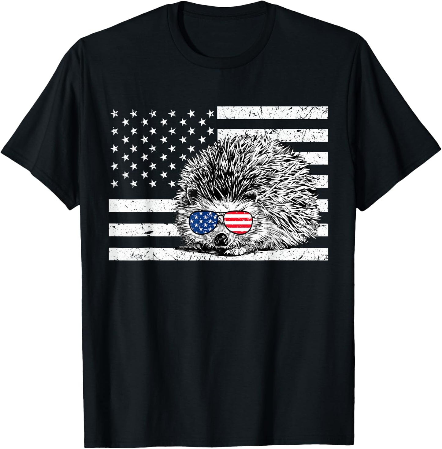 Hedgehog 4th of July Animal US American Flag Patriotic T-Shirt - T-Shirt | Black