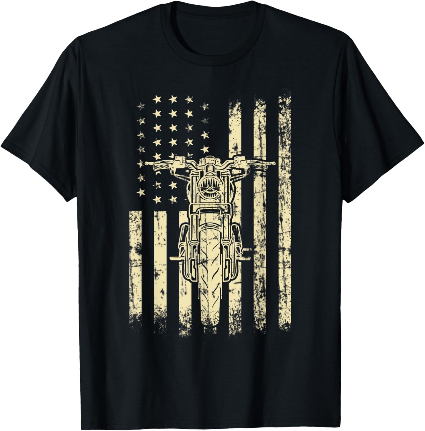 Vintage American Motorcycle American Flag Cool Biker Gift Women Kids Men T-Shirt - T-Shirt | Black