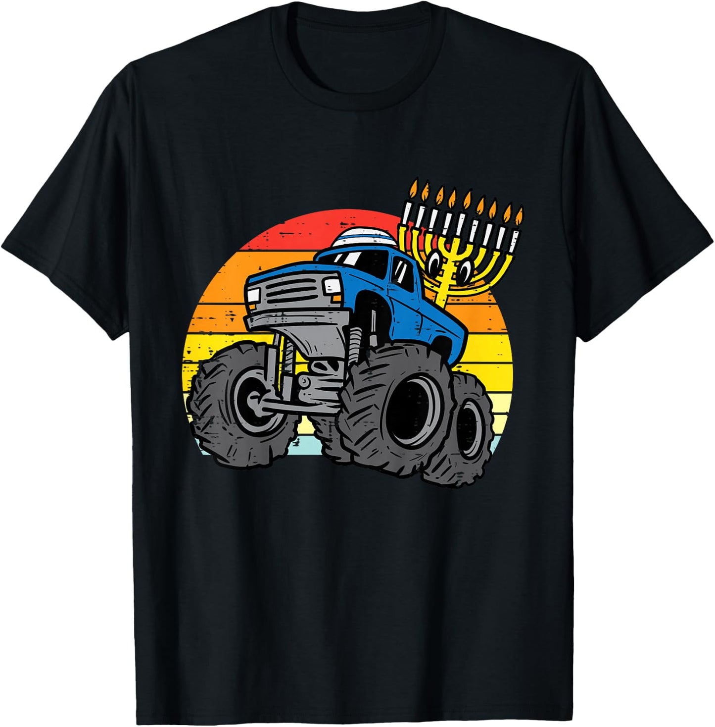 Kids Hanukkah Monster Truck Chanukah Jewish Toddler Boys Kids T-Shirt - T-Shirt | Black