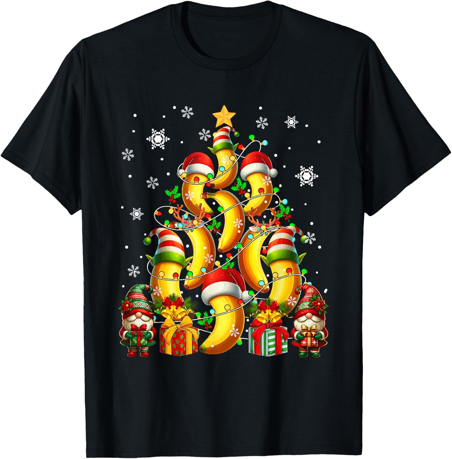 Santa Reindeer Elf Banana As Christmas Tree Vegan Fruits T-Shirt - T-Shirt | Black